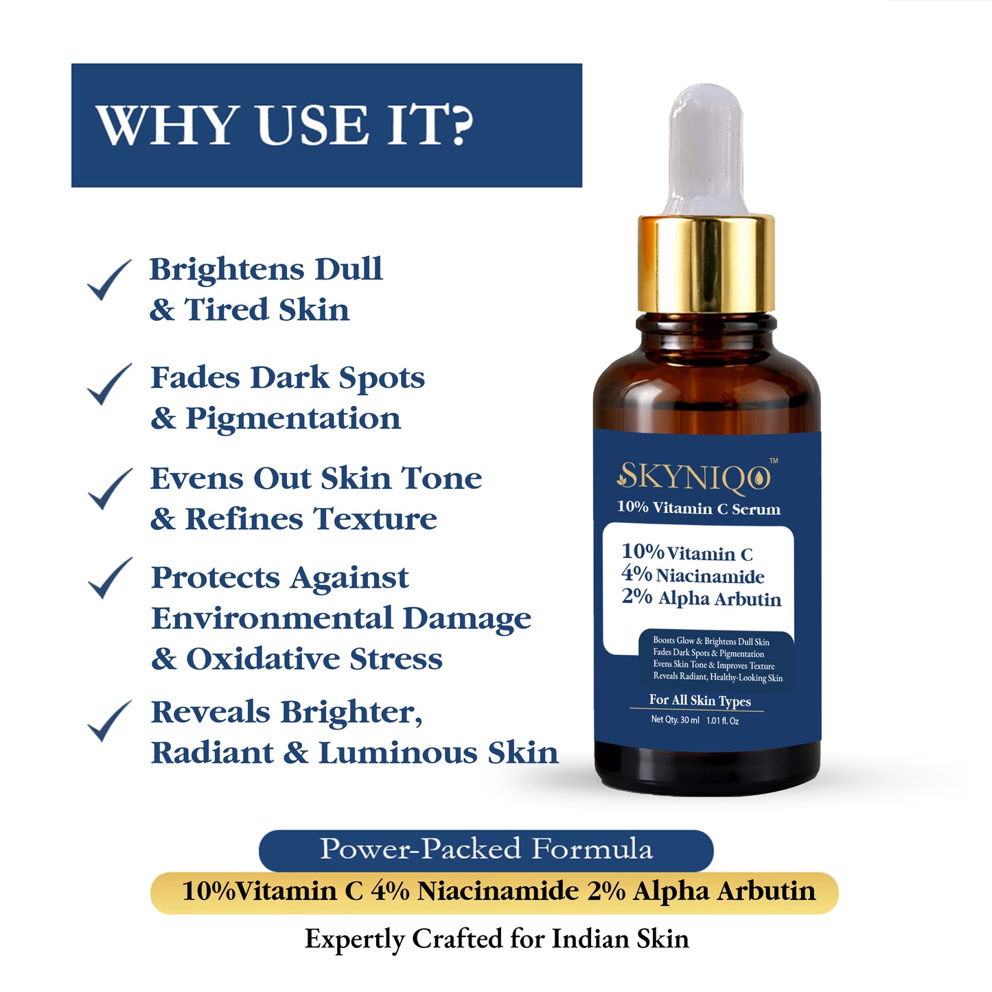 Skyniqo Vitamin C 10% Face Serum with Niacinamide for Brightening Glow 30ml (30 ml)