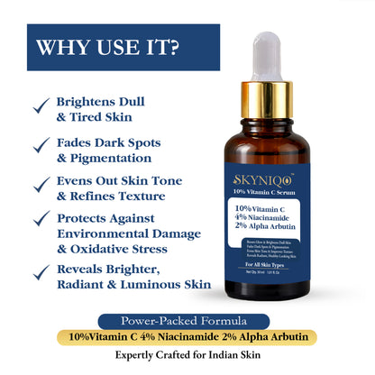 Skyniqo Vitamin C 10% Face Serum with Niacinamide for Brightening Glow 30ml (30 ml)