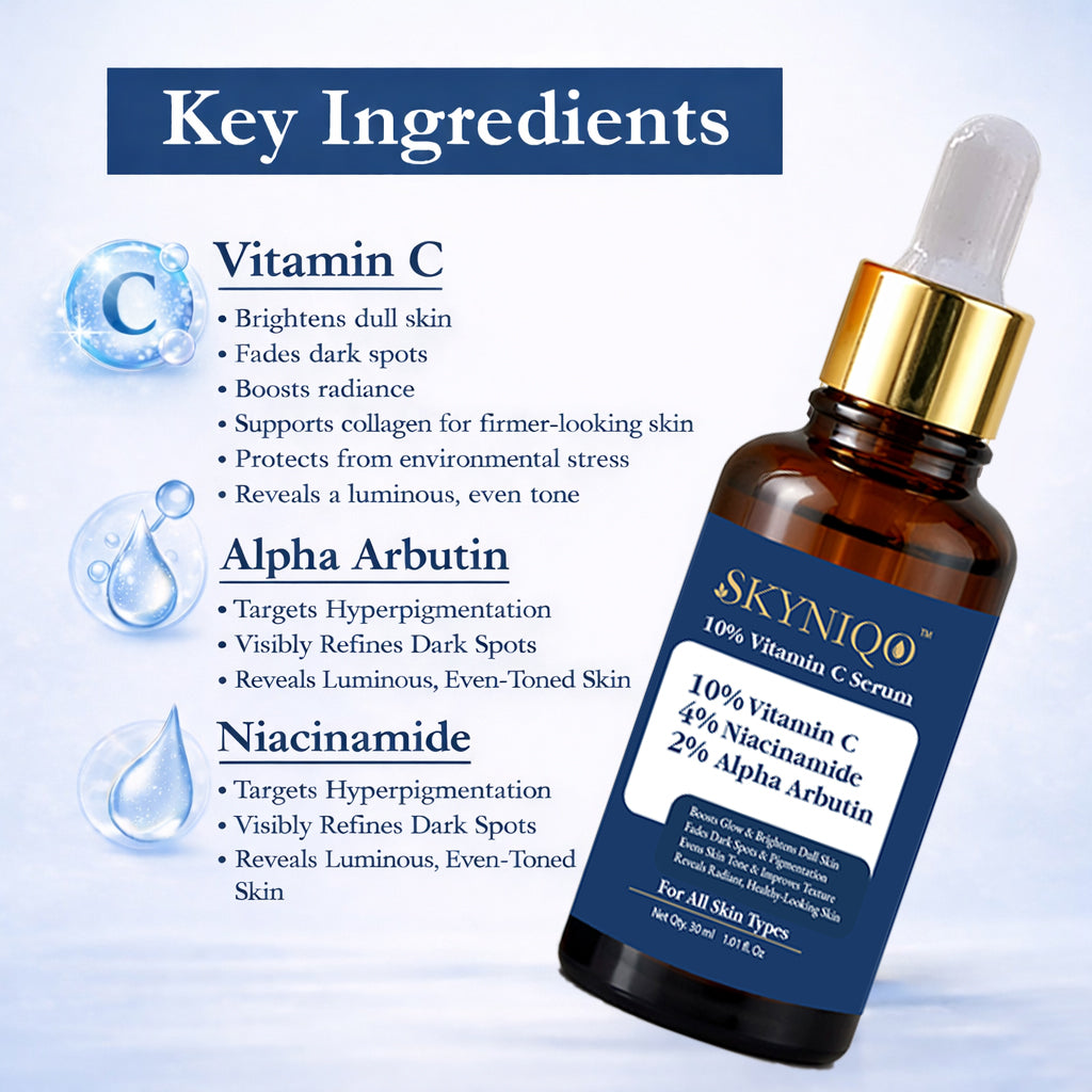 Skyniqo Vitamin C 10% Face Serum with Niacinamide for Brightening Glow 30ml (30 ml)